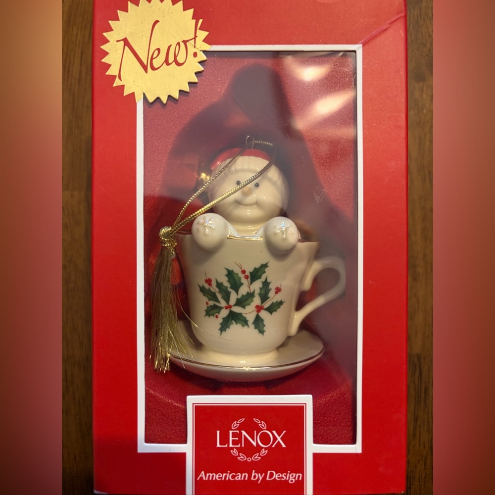 NIB Lenox Holiday Coffee, Tea & Me Snowman Ornament